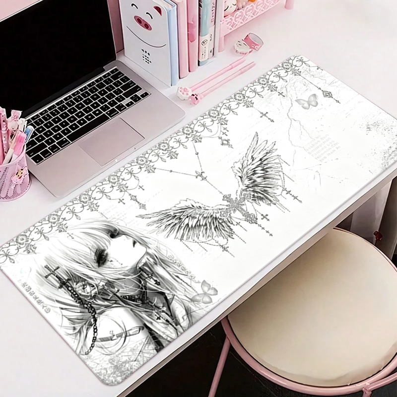 Gaming Keyboard Nearby - Leren muismat Zwart Wit Anime Esthetiek